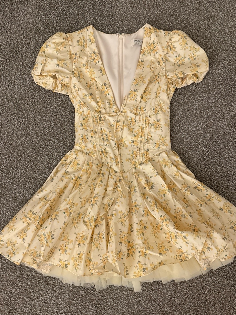 House of CB Yellow Floral Puff-Sleeve Party Dress